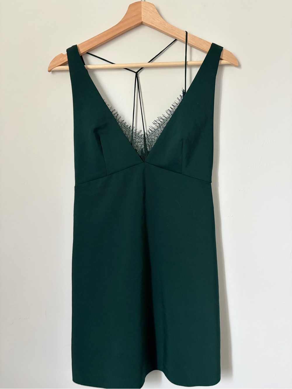 Zara Emerald Green V-Neck Mini Dress with Lace Trim